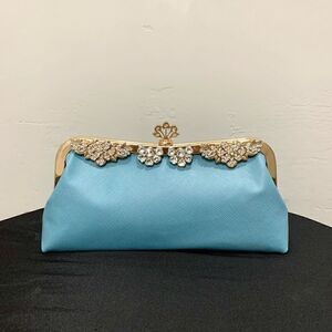 Handmade Genuine Leather Rhinestone Push lock Clutch/Evening bag